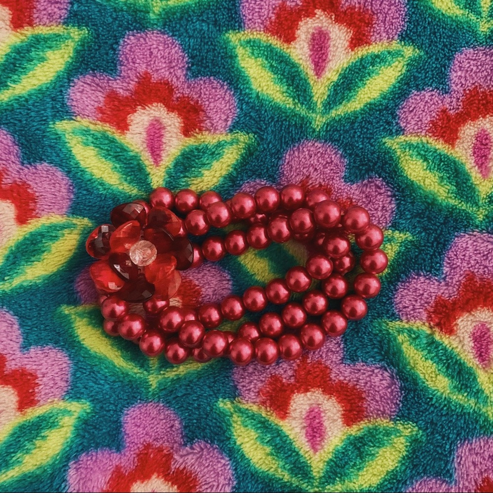 Anthropologie Red Pearl Bracelet